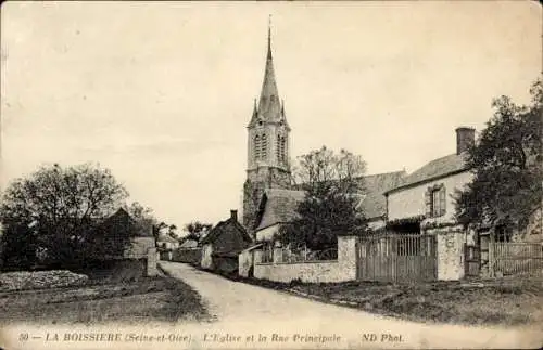 Ak La Boissiere Yvelines, Die Kirche und Rue Principale