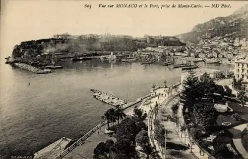 Ak Monaco, der Hafen, aufgenommen von Monte Carlo