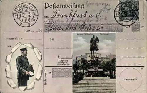 Ak Frankfurt an der Oder, Kaiser Wilhelm-Denkmal, Briefträger