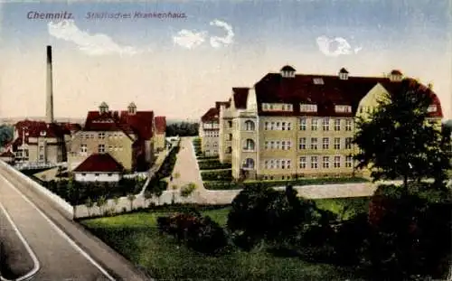 Ak Chemnitz Sachsen, Städtisches Krankenhaus, Straße