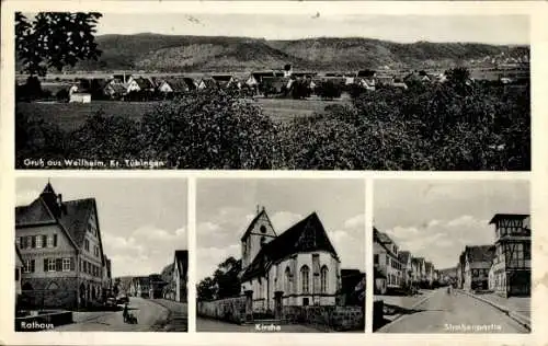 Ak Weilheim Tübingen am Neckar, Totale, Kirche, Rathaus, Straßenpartie