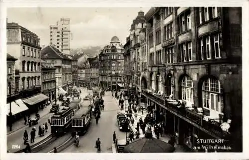 Ak Stuttgart in Baden Württemberg, am Wilhelmsbau, Straßenbahnen