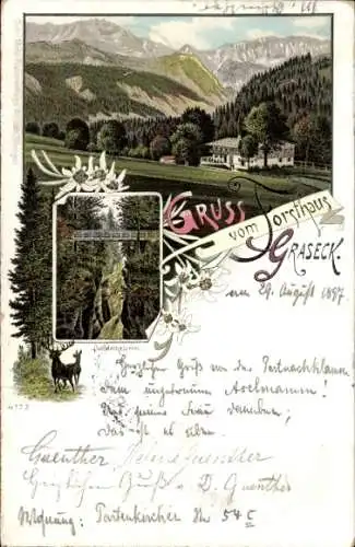 Litho Garmisch Partenkirchen in Oberbayern, Forsthaus Graseck, Partnachklamm