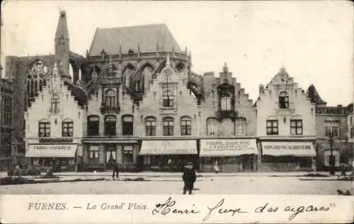 Ak Furnes Veurne Westflandern, La Grand'Place, Geschäfte