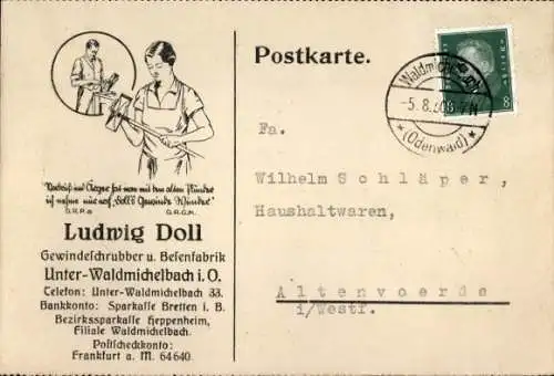 Ak Waldmichelbach Wald Michelbach im Odenwald Hessen, Gewindeschrubber und Besenfabrik, L. Doll