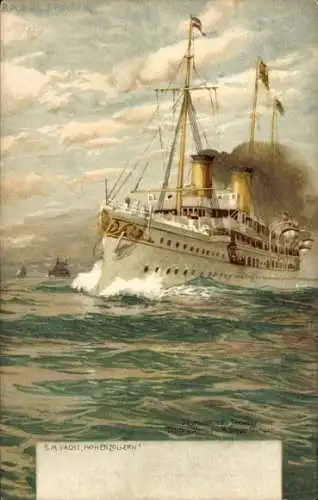 Litho Deutsches Kriegsschiff, SMS Hohenzollern, Kaiseryacht