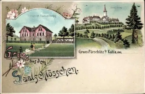 Litho Großpürschütz Saale Holzland Kreis, Restaurant Saalschlößchen