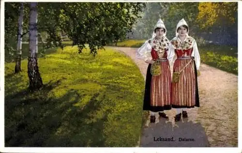 Ak Leksand Dalarne Schweden, Zwei Frauen in schwedischer Tracht