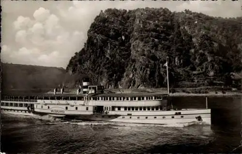 Ak St. Goarshausen am Rhein, Loreley, Dampfer Vaterland