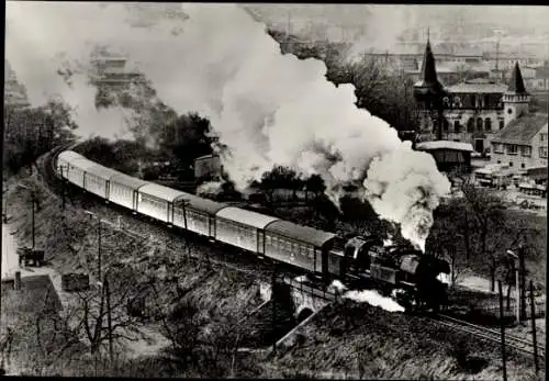 Ak Deutsche Eisenbahn, Dampflokomotive Baureihe 65.10, P 6051 nach Altenburg, Ausfahrt Gera Süd