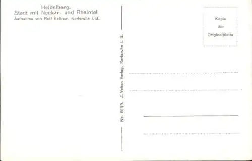 Ak Heidelberg am Neckar, Gesamtansicht, Neckartal, Rheintal, Aufnahme Rolf Kellner