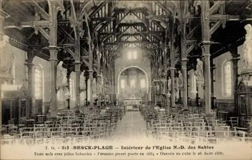 Ak Berck Plage Pas de Calais, Kirche Notre-Dame des Sables, Innenansicht