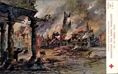 Künstler Ak Fraipont, G., Arras Pas de Calais, Bombardierung vom Ort, Zerstörung