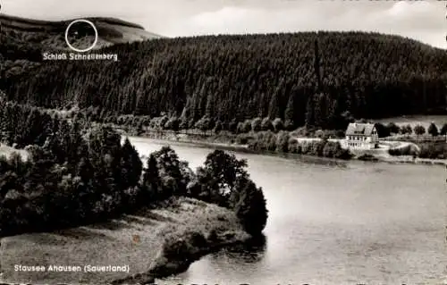 Ak Ahausen Finnentrop im Sauerland, Stausee, Schloss Schnellenberg, Hotel Am See