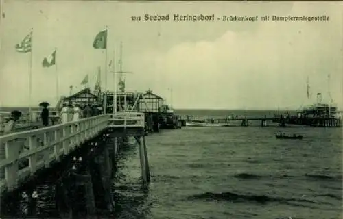 Ak Ostseebad Heringsdorf auf Usedom, Brückenkopf, Dampferanlegestelle