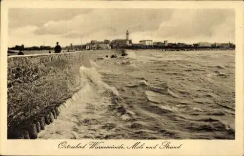 Ak Ostseebad Warnemünde Rostock, Mole, Strand