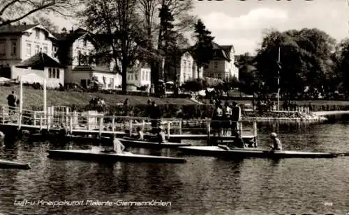 Ak Gremsmühlen Malente in Ostholstein, Teilansicht, Bootsanlegestelle