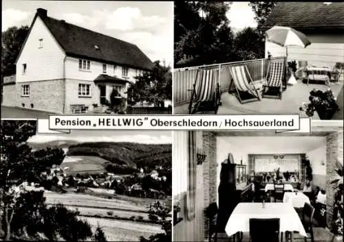 Ak Oberschledorn Medebach im Sauerland, Panorama, Pension Hellwig, Innenansicht, Terrasse