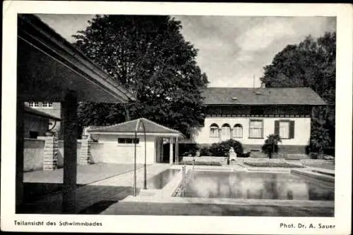 Ak Zwingenberg an der Bergstraße Südhessen, Teilansicht vom Schwimmbad