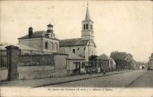 Ak La Queue les Yvelines, Das Rathaus und die Kirche