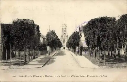 Ak Le Chesnay Yvelines, Boulevard du Centre und Kirche