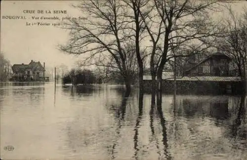 Ak Bougival Yvelines, Überschwemmung der Seine, Februar 1910, Übersicht