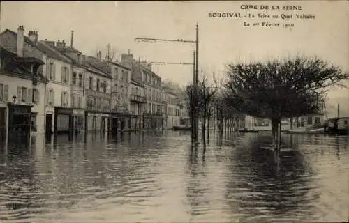 Ak Bougival Yvelines, Überschwemmung der Seine, 1. Februar 1910, Quai Voltaire