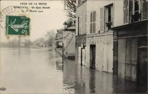 Ak Bougival Yvelines, Ein zerstörter Kai, Überschwemmung der Seine 1910