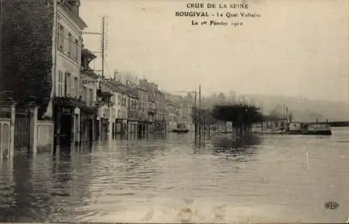 Ak Bougival Yvelines, Überschwemmung der Seine, 1. Februar 1910, Quai Voltaire