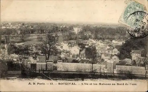 Ak Bougival Yvelines, Die Insel und die Häuser am Wasser