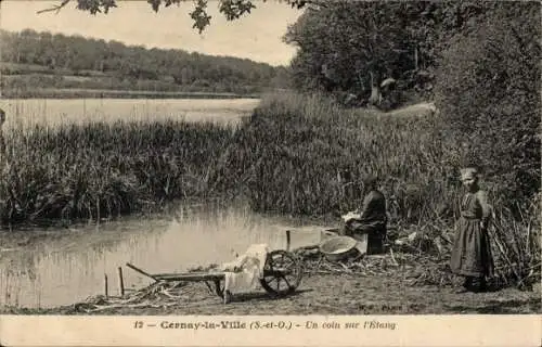 Ak Cernay-la-Ville Yvelines, Eine Ecke am Teich