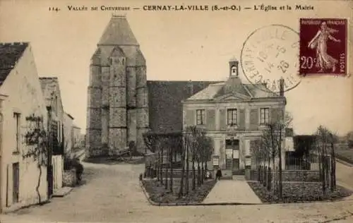 Ak Cernay la Ville Yvelines, Kirche und Rathaus