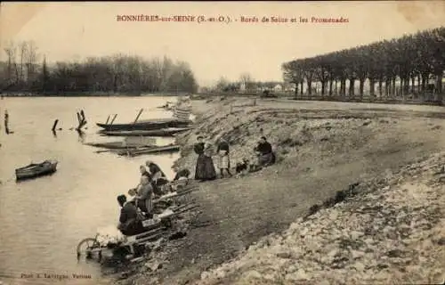 Ak Bonnières sur Seine Yvelines, Ufer der Seine, Promenaden