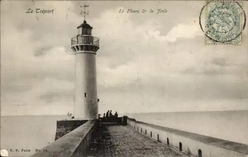 Ak Le Tréport Seine Maritime, Der Leuchtturm und der Pier