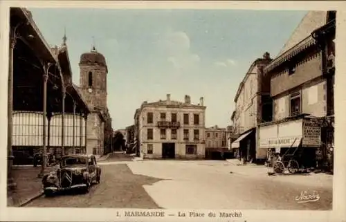 Ak Marmande Lot et Garonne, La Place du Marché