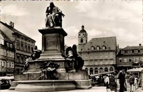 Ak Schweinfurt in Unterfranken Bayern, Marktplatz, Rückert-Denkmal