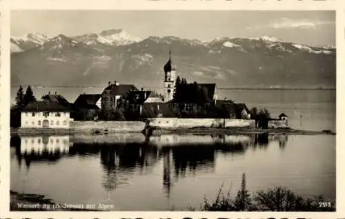 Ak Wasserburg am Bodensee Schwaben, Halbinsel, Kirche, Gebirgskette