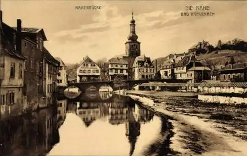 Ak Bad Kreuznach an der Nahe, Teilansicht, Nahebrücke