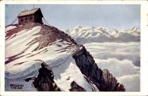 Künstler Ak Hess, Bruno, Hochkönig in Salzburg, Schutzhütte