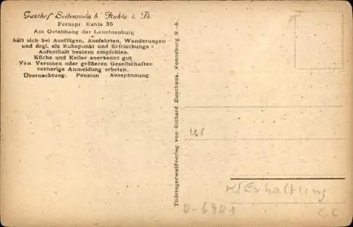 Ak Seitenroda in Thüringen, Gesamtansicht, Leuchtenburg, Gasthof Seitenroda