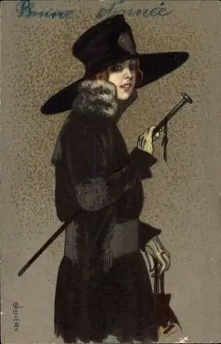 Künstler Ak Colombo, Frau im Mantel mit Hut