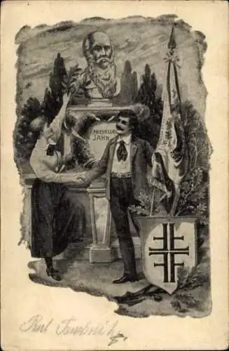 Künstler Ak Turner vor Büste von Turnvater Jahn