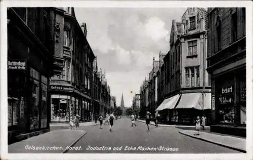 Ak Horst Gelsenkirchen, Industriestraße, Ecke Markenstraße, Buchdruckerei, Geschäft Eckert