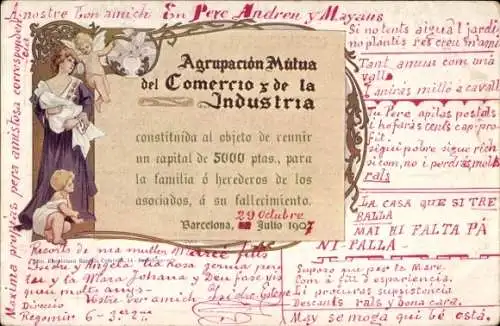 Jugendstil Ak Barcelona Katalonien Spanien, Agrupacion Mutua del Comercio & de la Industria