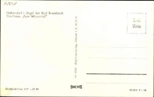 Ak Hohendorf Bad Brambach im Vogtland, Gasthof Zum Wiesental