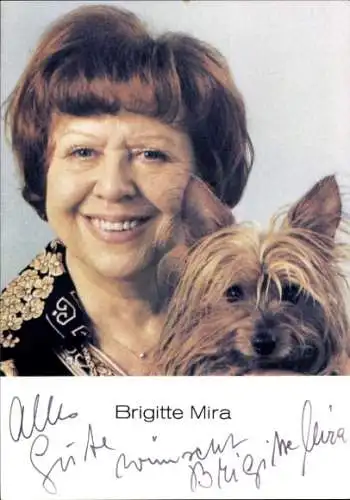 Ak Schauspielerin Brigitte Mira, Portrait, Autogramm, Hund