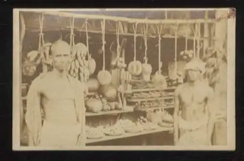 Malaysia - Originalphotographie - August Sachtler, um 1864 - Penang, Markt, Einheimische, Händler