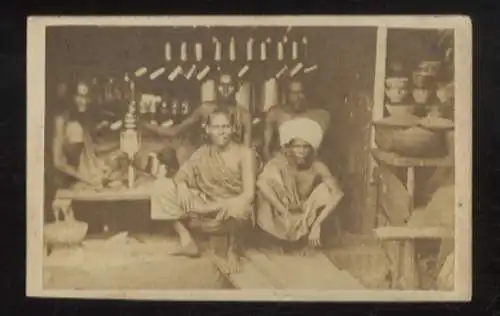 Malaysia - Originalphotographie - August Sachtler, um 1864 - Penang, Markt, malayische Händler