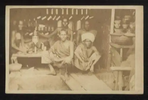 Malaysia - Originalphotographie - August Sachtler, um 1864 - Penang, Töpferei, Einheimische, Händler