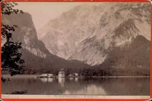 Kabinett Foto Schönau am Königssee Oberbayern, St. Bartholomä, Watzmann